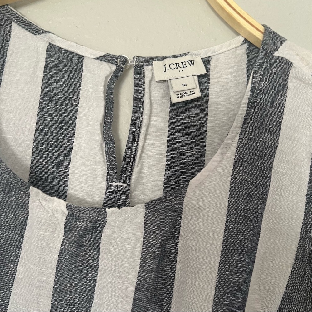 J. Crew Factory  Navy Blue White Striped Tie Hem Linen Blend Tank Top Sz 12 - Picture 3 of 7